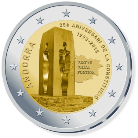 Euromince mince 2 Euro Andorra 2018 - 25. výročie ústavy Andorry (UNC)