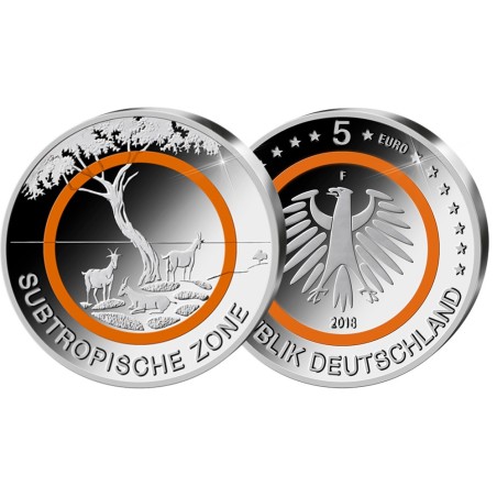 euroerme érme 5 Euro Németország \\"F\\" 2018 Szubtrópikus övezet (...