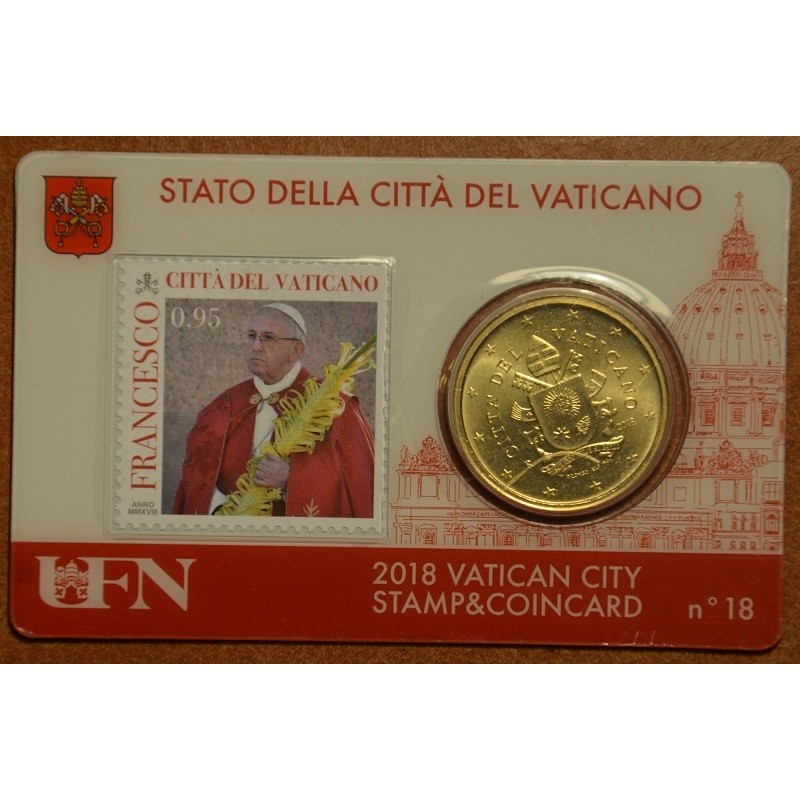 Euromince mince 50 cent Vatikán 2018 oficiálna karta so známkou No....