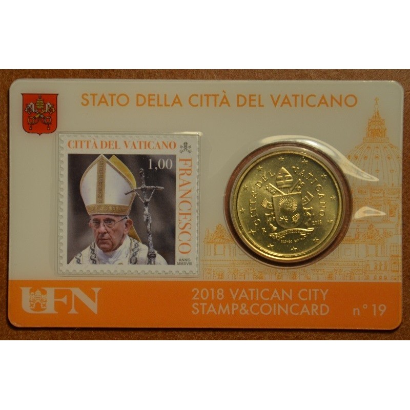 euroerme érme 50 cent Vatikán 2018 hivatalos érme és bélyegkártya N...