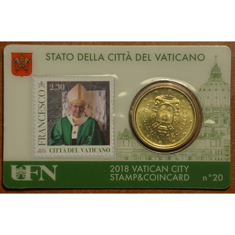 Euromince mince 50 cent Vatikán 2018 oficiálna karta so známkou No....