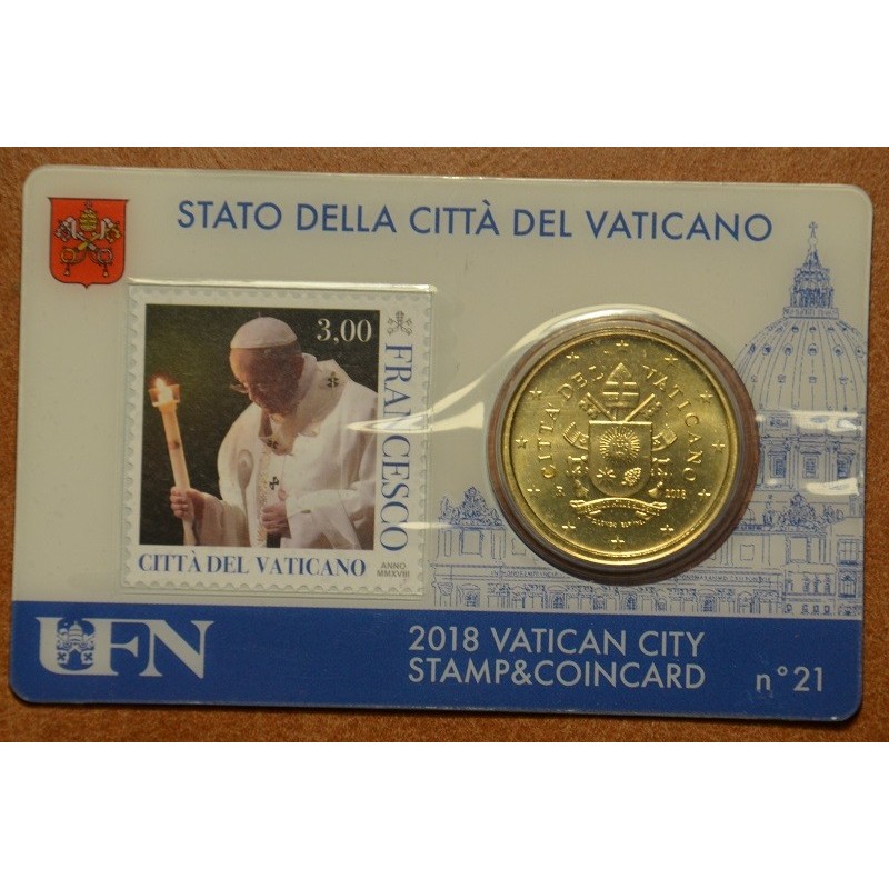 Euromince mince 50 cent Vatikán 2018 oficiálna karta so známkou No....
