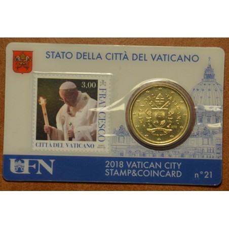 euroerme érme 50 cent Vatikán 2018 hivatalos érme és bélyegkártya N...