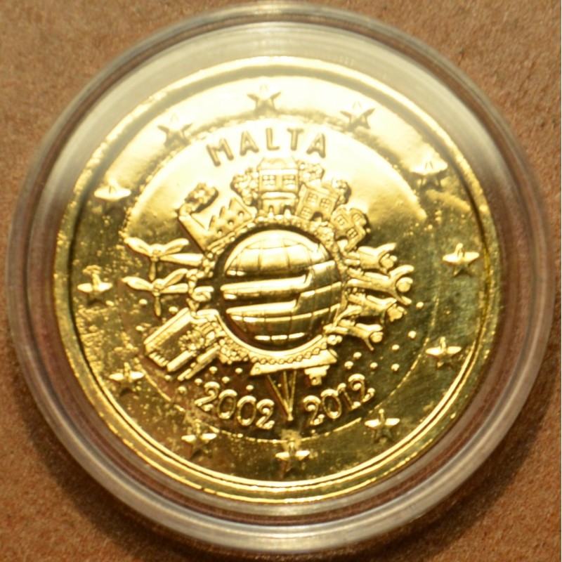 Euromince mince 2 Euro Malta 2012 - 10. výročia vzniku Eura (pozlát...