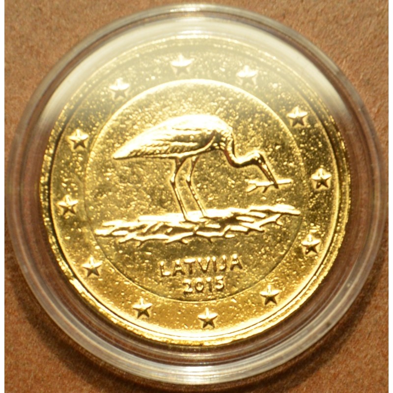 Euromince mince 2 Euro Lotyšsko 2015 - Bocian čierny (pozlátená UNC)