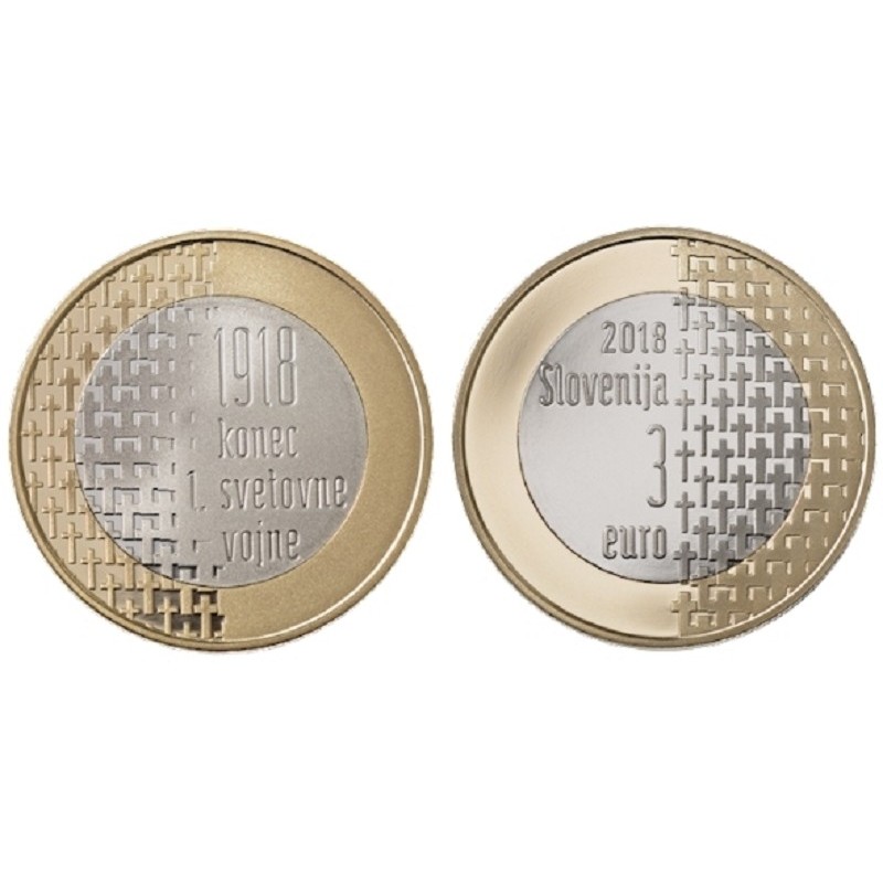 Euromince mince 3 Euro Slovinsko 2018 Koniec svetovej vojny (UNC)