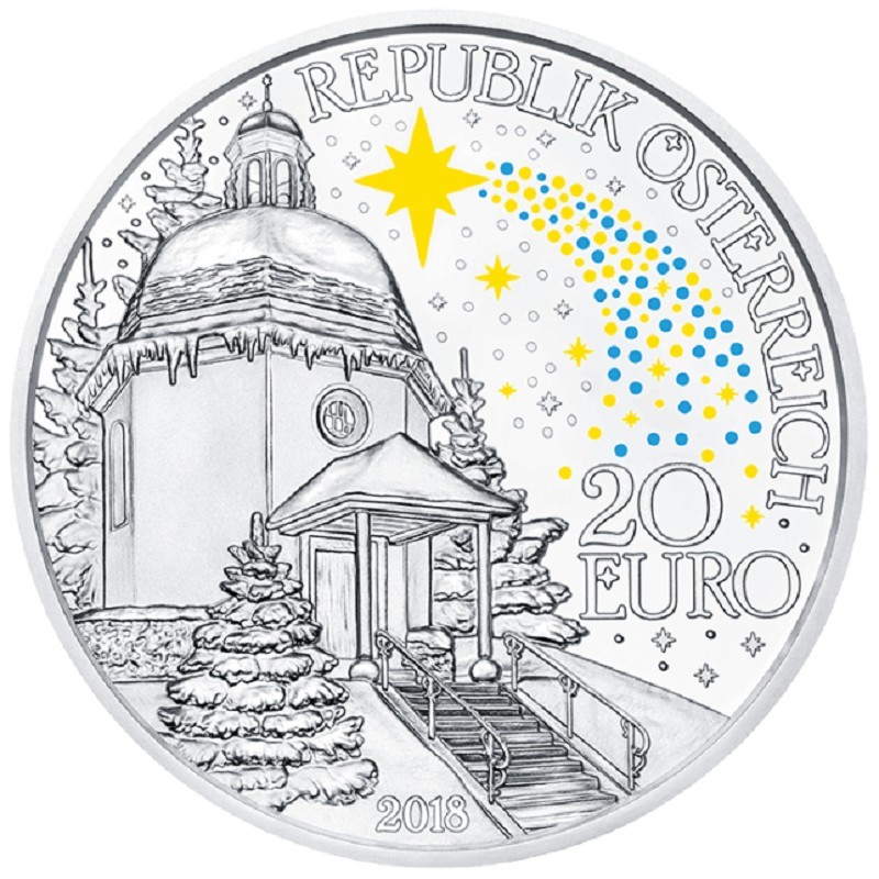 Euromince mince 20 Euro Rakúsko 2018 Tichá noc (Proof)