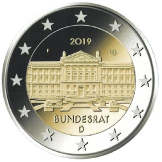 Euromince mince 2 Euro Nemecko 2019 \\"F\\" 70. výročie založenia B...